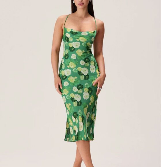 Adoore Vienna Open Back Midi Dress in Green Floral Print Size 6 NEW - Picture 2 of 12